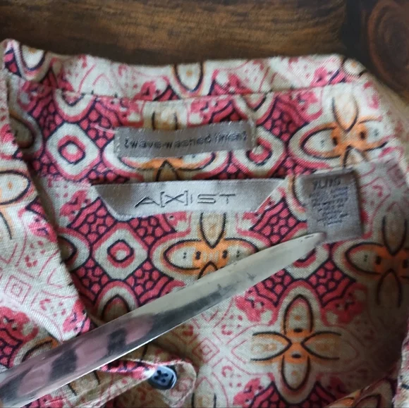 A[X]IST Linen "Hawaiian" Short Sleeve Shirt size XL, Brown and Red Asian Design - Picture 5 of 9